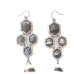 Silver and Black Tiger Chandelier Earrings.